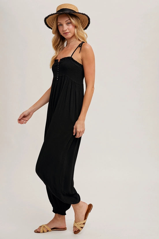 ABIGAIL BUTTON FRONT SHOULDER TIE JUMPSUIT image 4