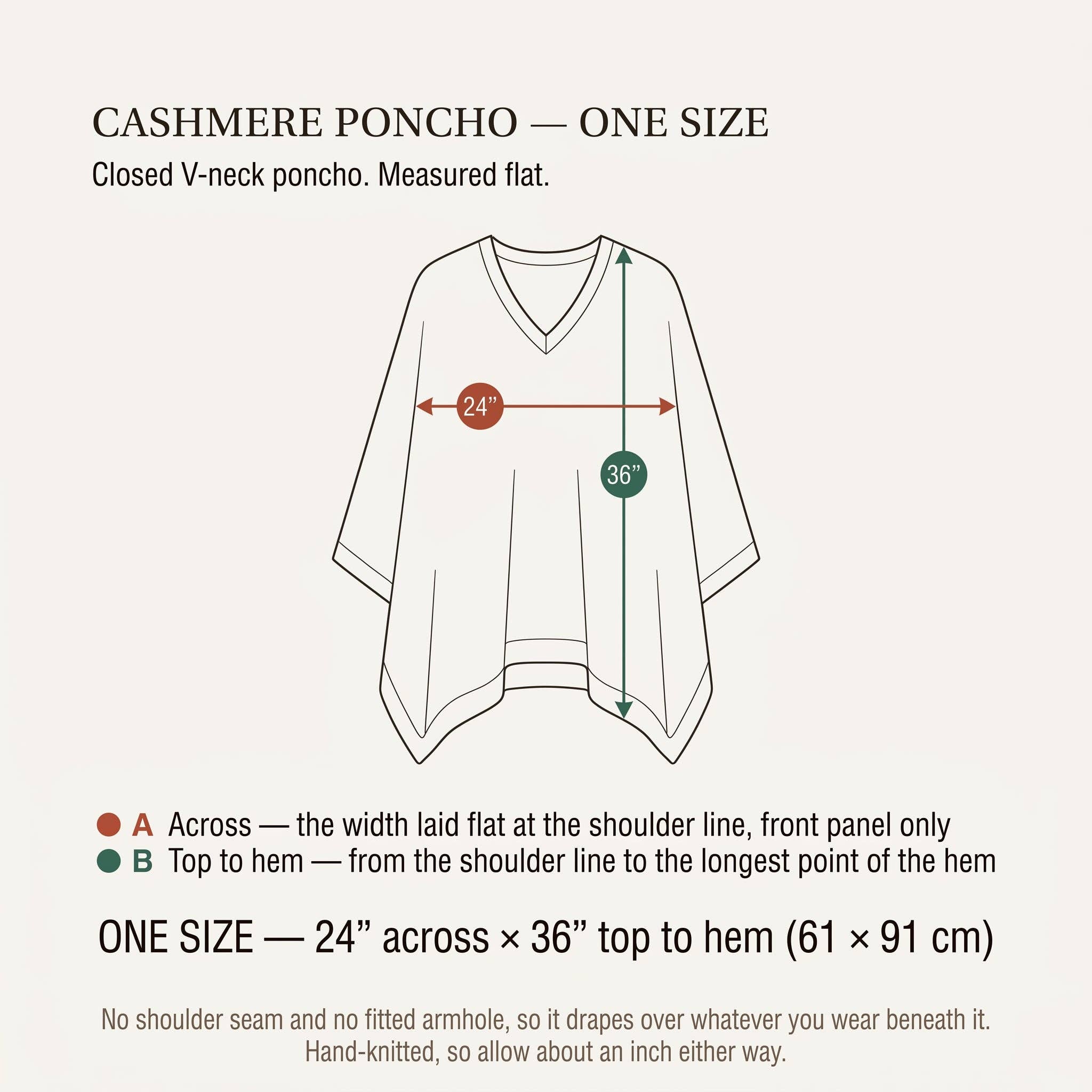 The Himalayan Cashmere V-Neck Poncho — Natural Dark Grey