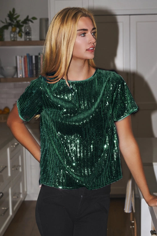 Holiday Sequin Velvet Short Sleeve image 0
