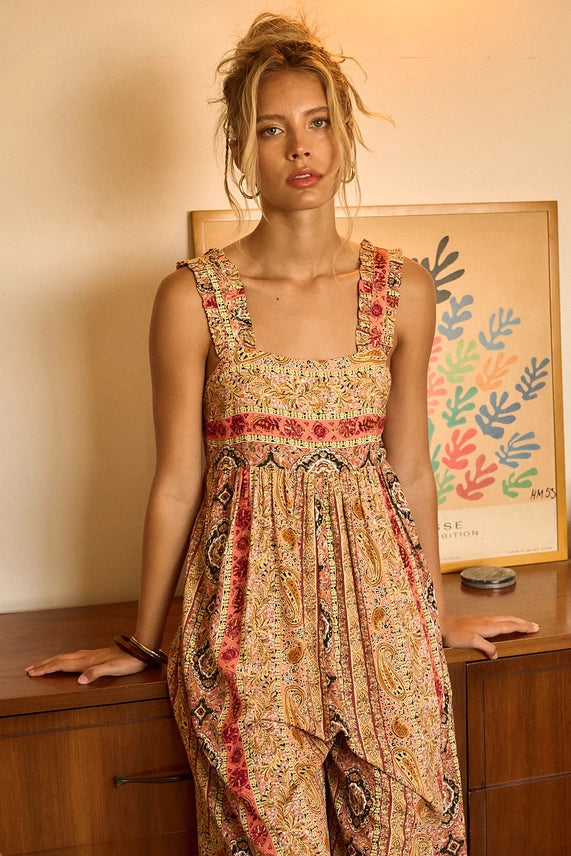 Boho Print Ruffle Strap Tie image 1