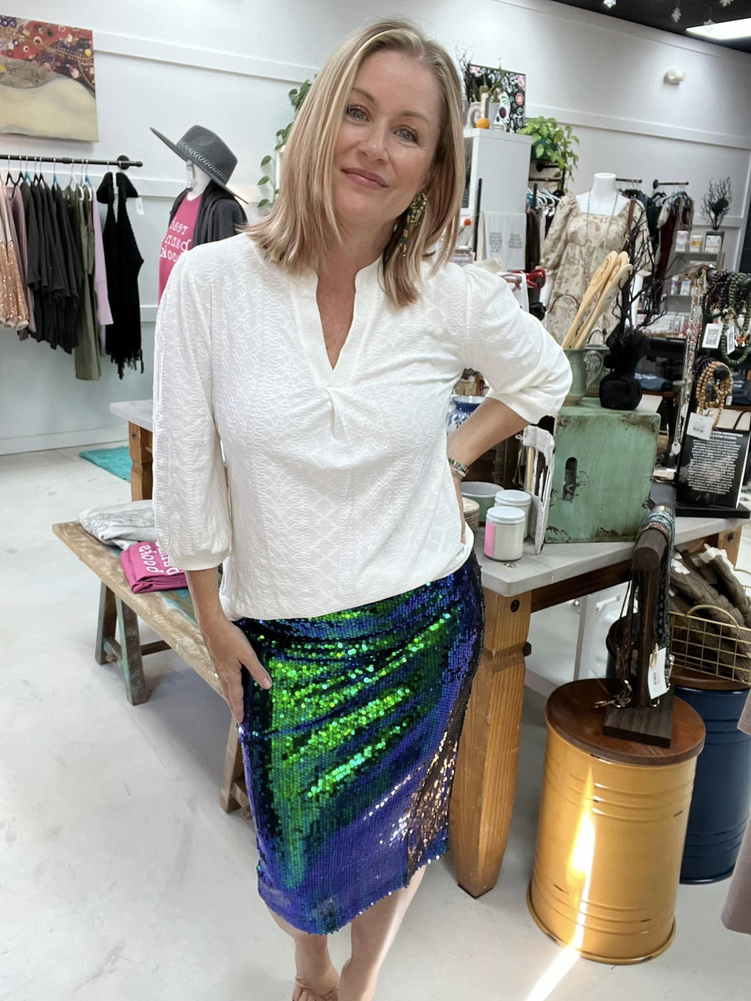 Green Sequin Half Length Skirt image 1