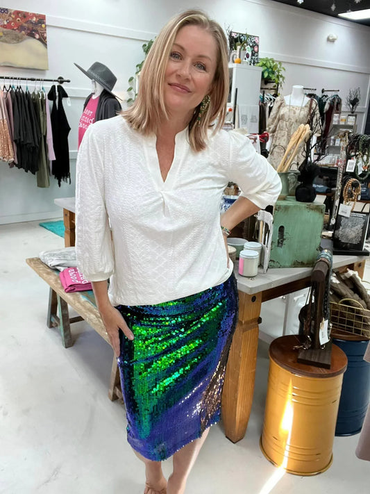 Green Sequin Half Length Skirt image 1