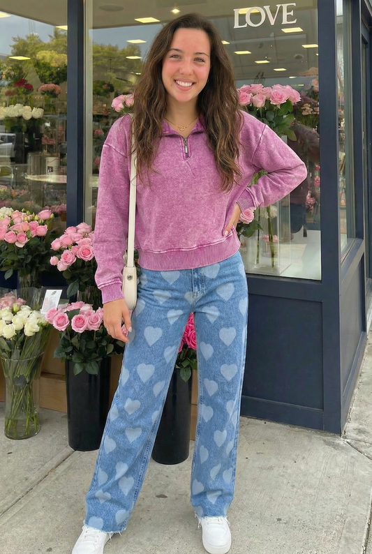 Plum Perfect Acid Wash Half-Zip Pullover