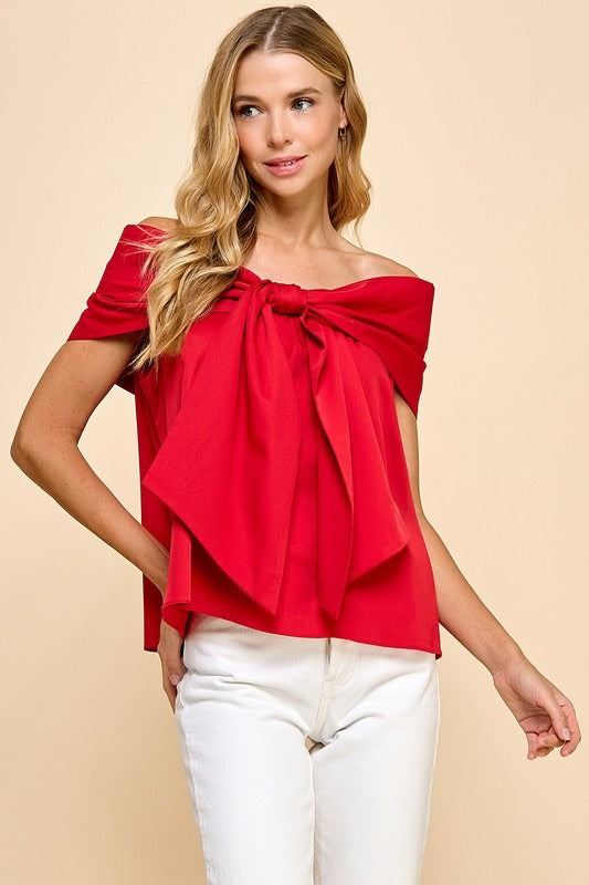 Bow Accented Off Shoulder Top image 0