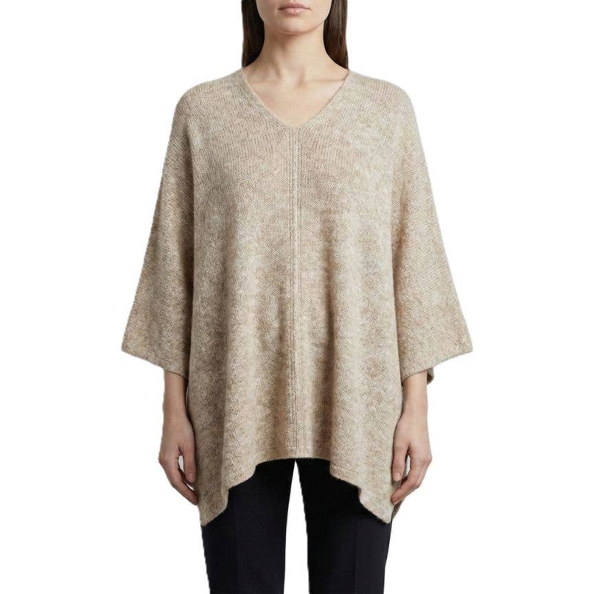 The Himalayan Cashmere V-Neck Poncho — Natural Dark Grey