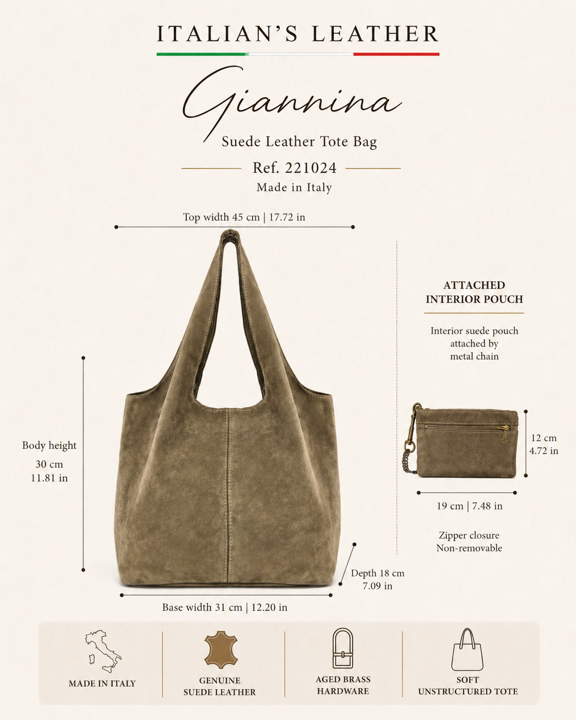 GIANNINA - Suede leather bag: Taupe oscuro