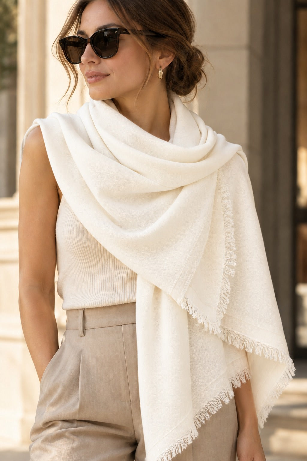 Cashmere & Silk Scarf — Ivory