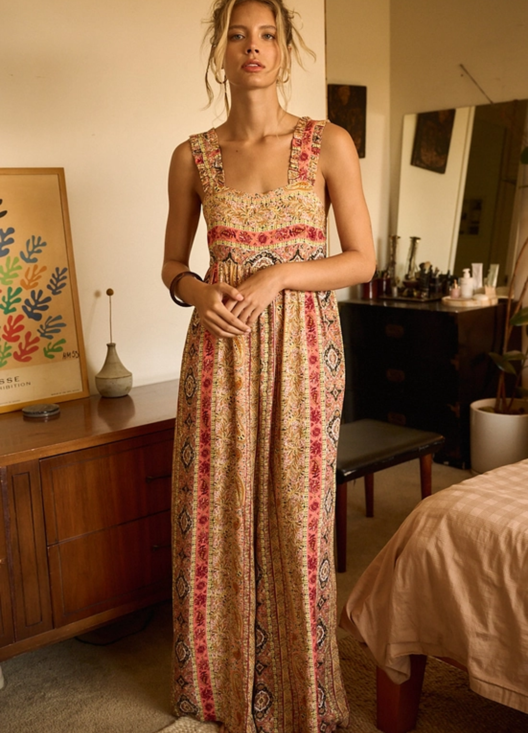 Boho Print Ruffle Strap Tie image 0