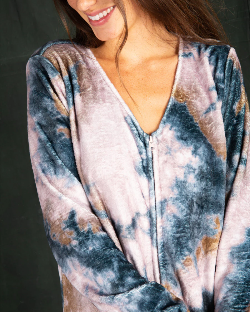 Natural Life Fleece Onesie Pajamas - Navy Pink Tie-Dye image 1