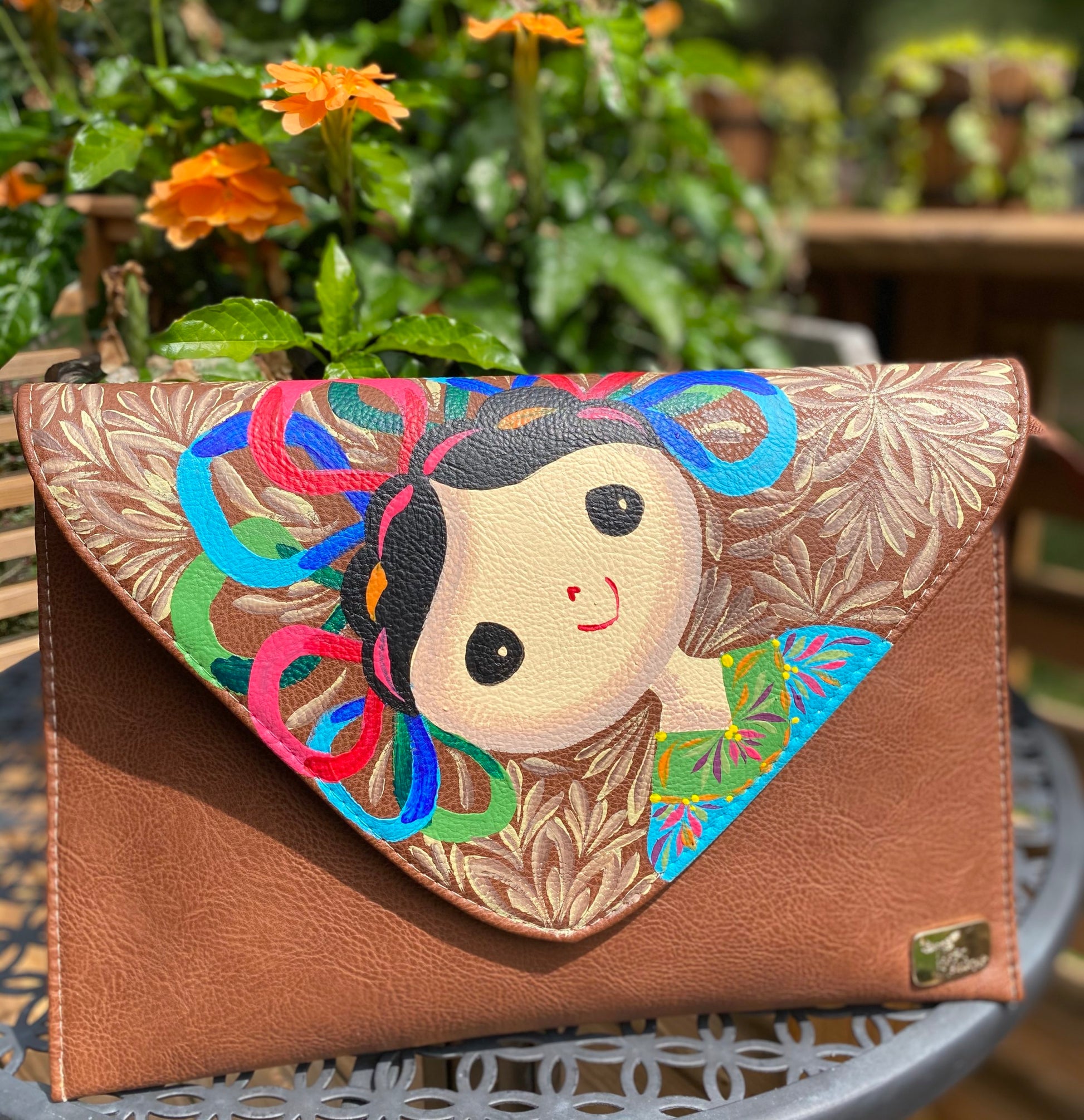 Hand Painted Clutch by Rosa Mexicano - Brown, Maria image