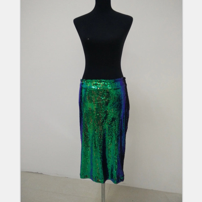Green Sequin Half Length Skirt image 3