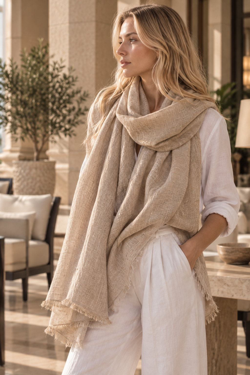 Cashmere & Silk Scarf — Ivory