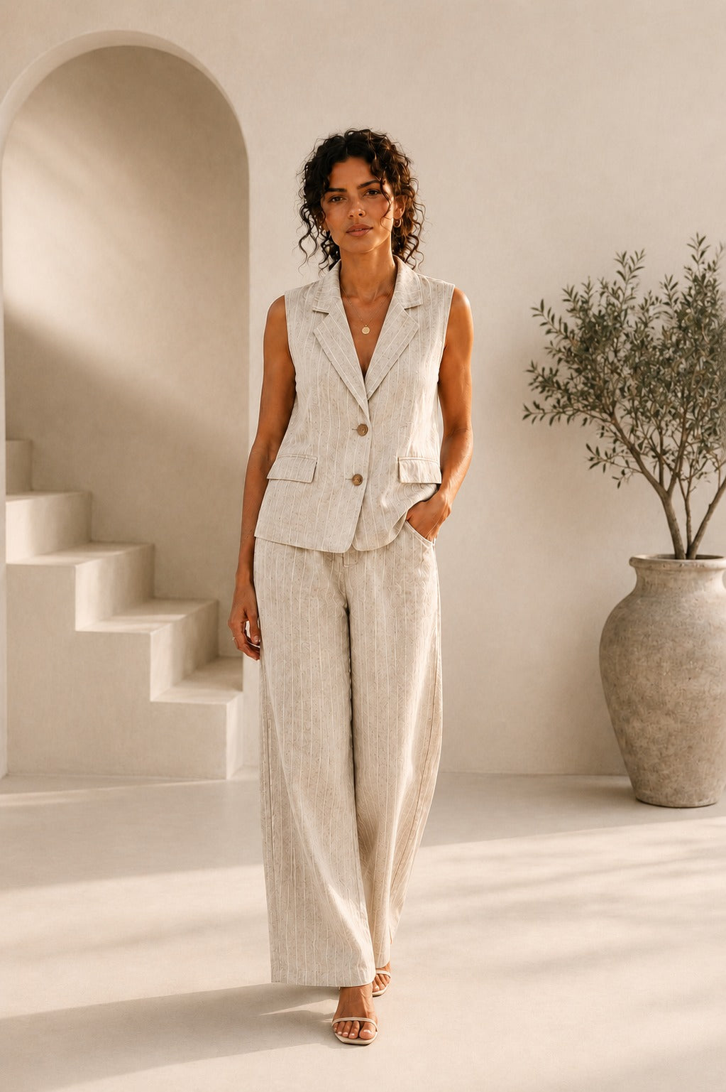 Positano Relaxed Linen Vest & Wide-Leg Pants Set | Made in Italy | Lemonade Boutique