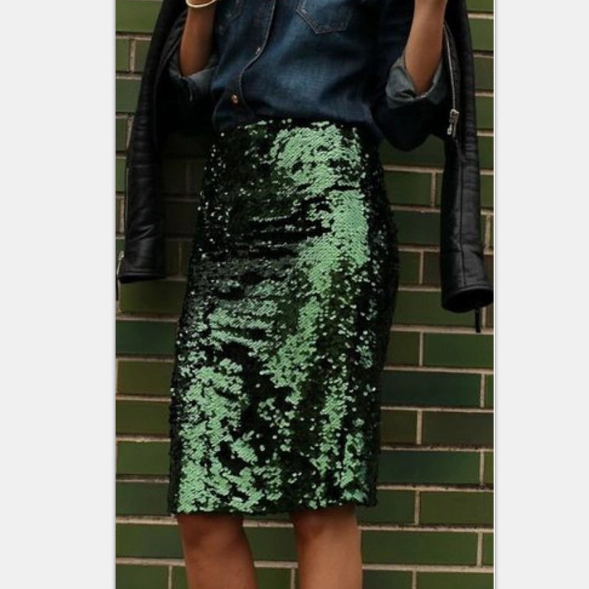Green Sequin Half Length Skirt image 2