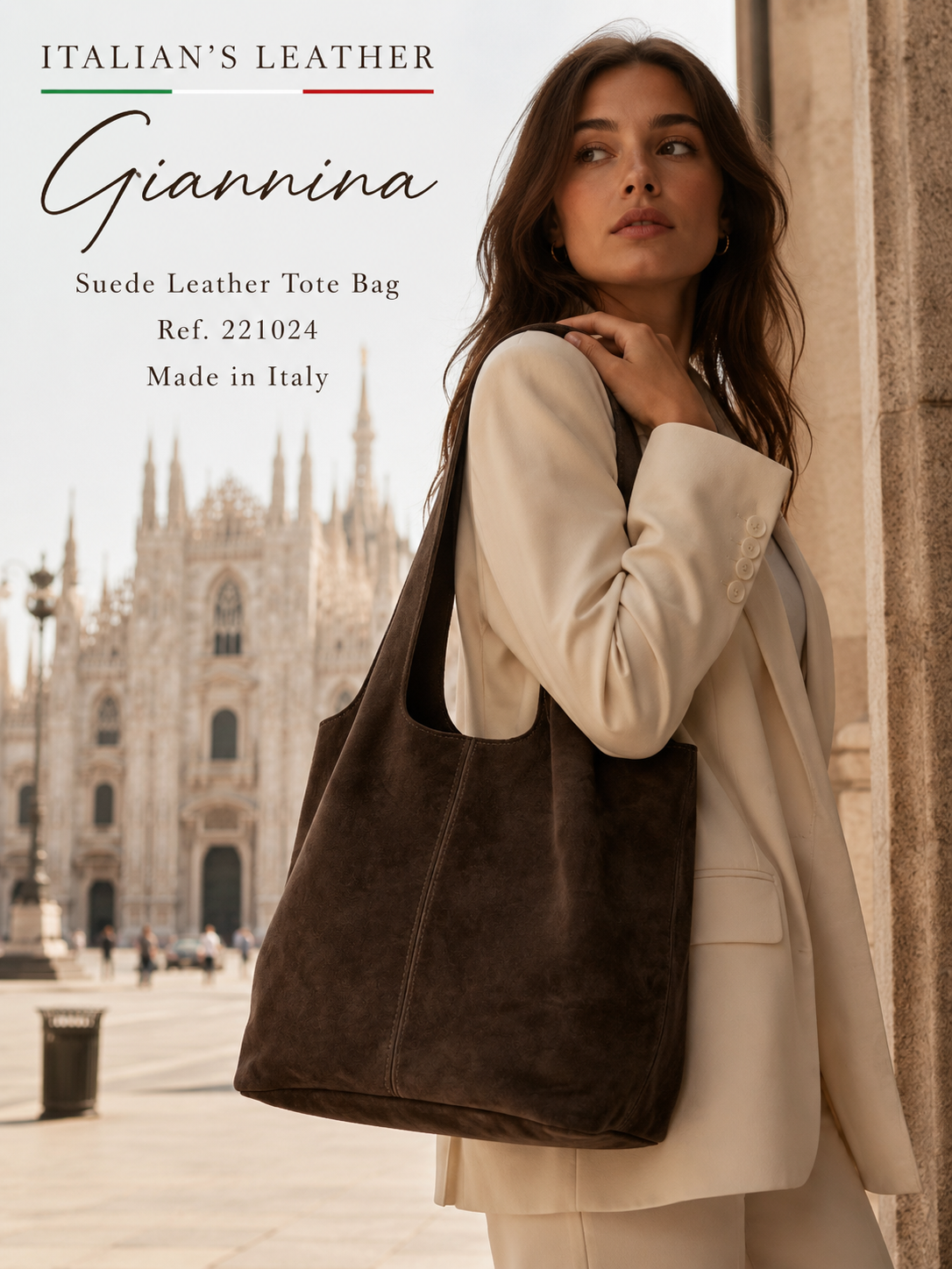 GIANNINA - Suede leather bag: Marron cafe