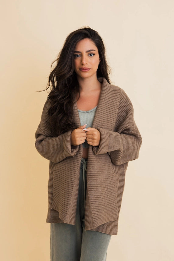 Mocha Ribbed Oversized Knit Cardigan image 0