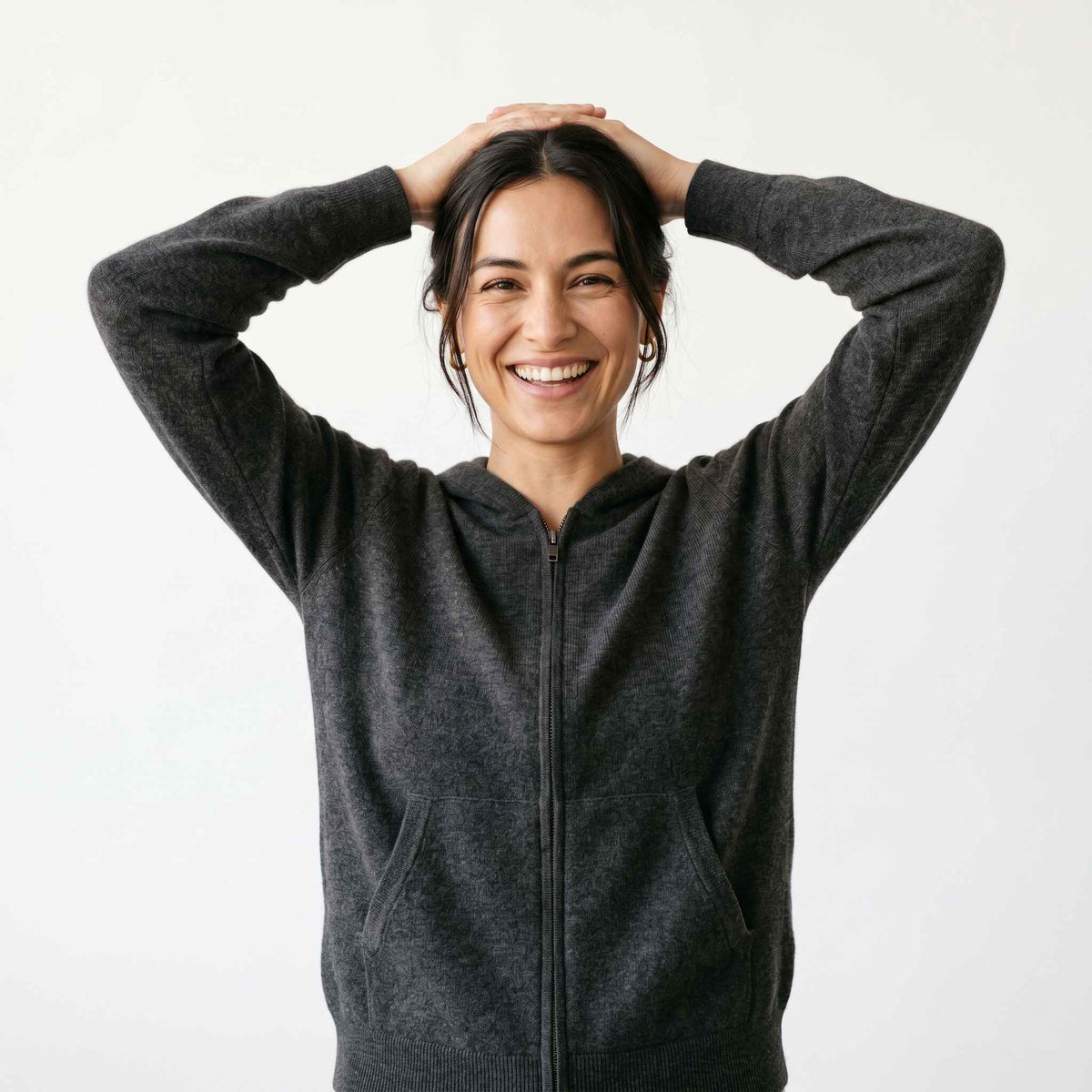 Women's Undyed Cashmere Zip Hoodie - Natural Melange: Dark Grey Melange / M