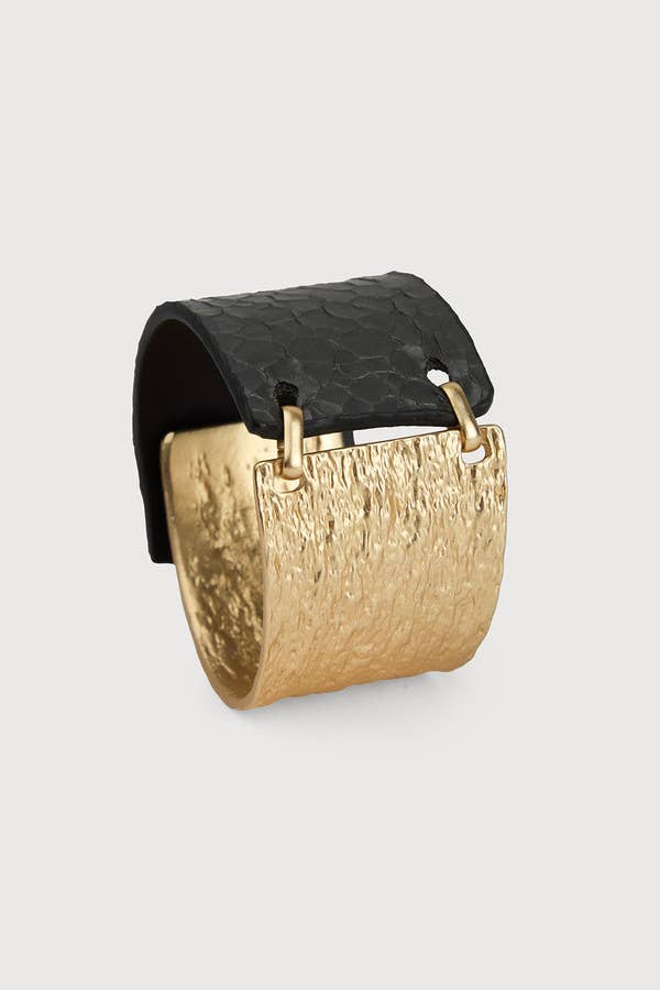 Textured Leather Bracelet: Gold