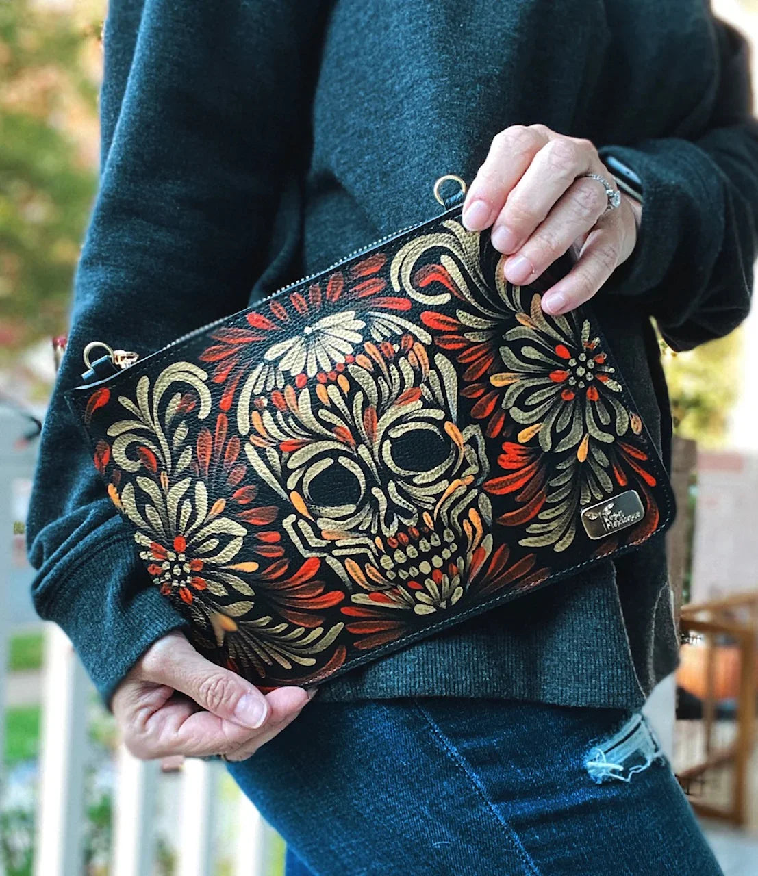 Hand Painted Crossbody by Rosa Mexicano - Shades of Orange Skull image