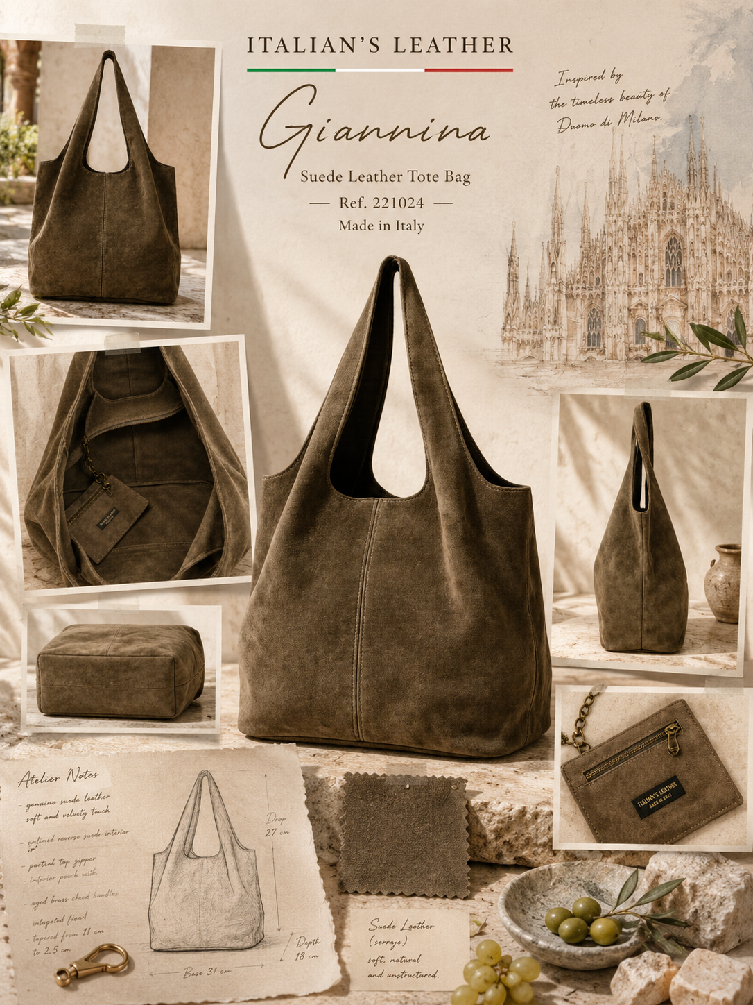 GIANNINA - Suede leather bag: Black