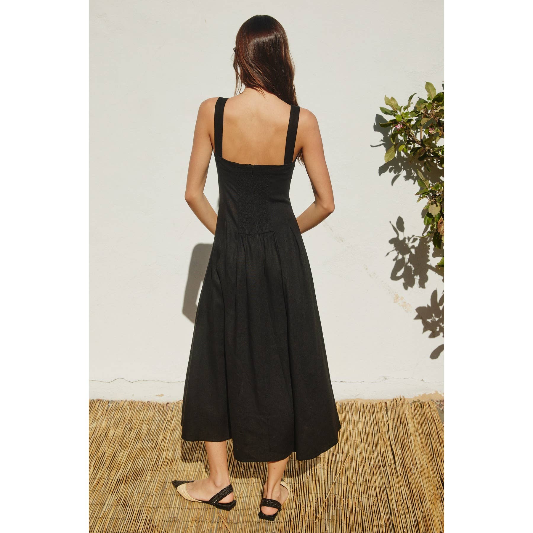 Soleil Cotton Linen Seam Detail Flared Maxi Dress