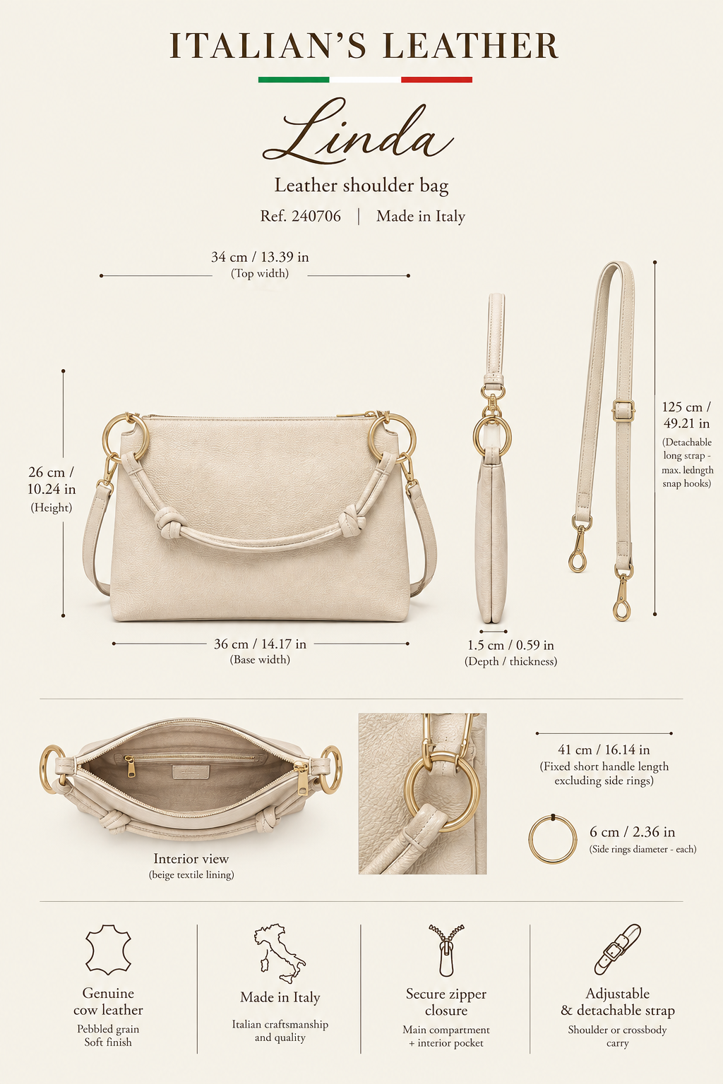 LINDA - Leather bag: Taupe