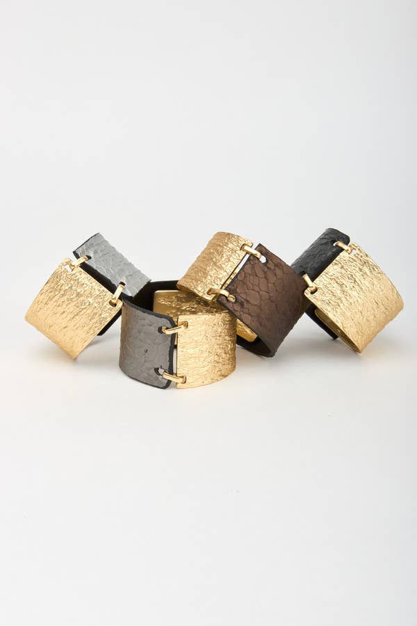 Textured Leather Bracelet: Gold