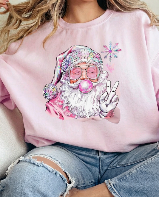 Pink Bubble Gum Santa Crewneck