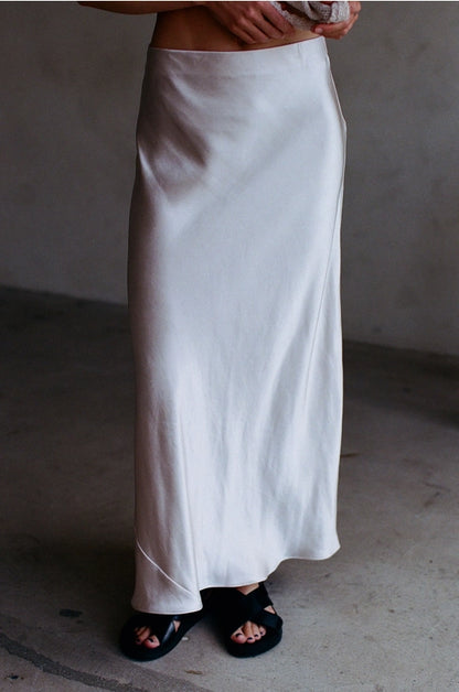 Woven Polyester Spandex Satin Maxi Skirt - Medium, Pearl image