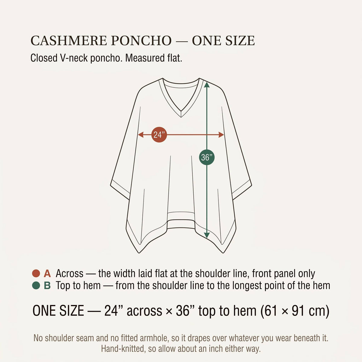 Undyed Cashmere V-Neck Poncho – Oatmeal Melange