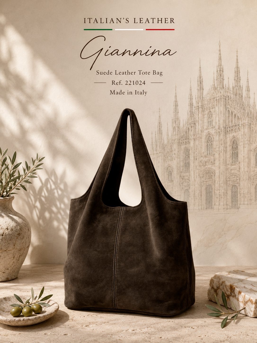 GIANNINA - Suede leather bag: Marron cafe