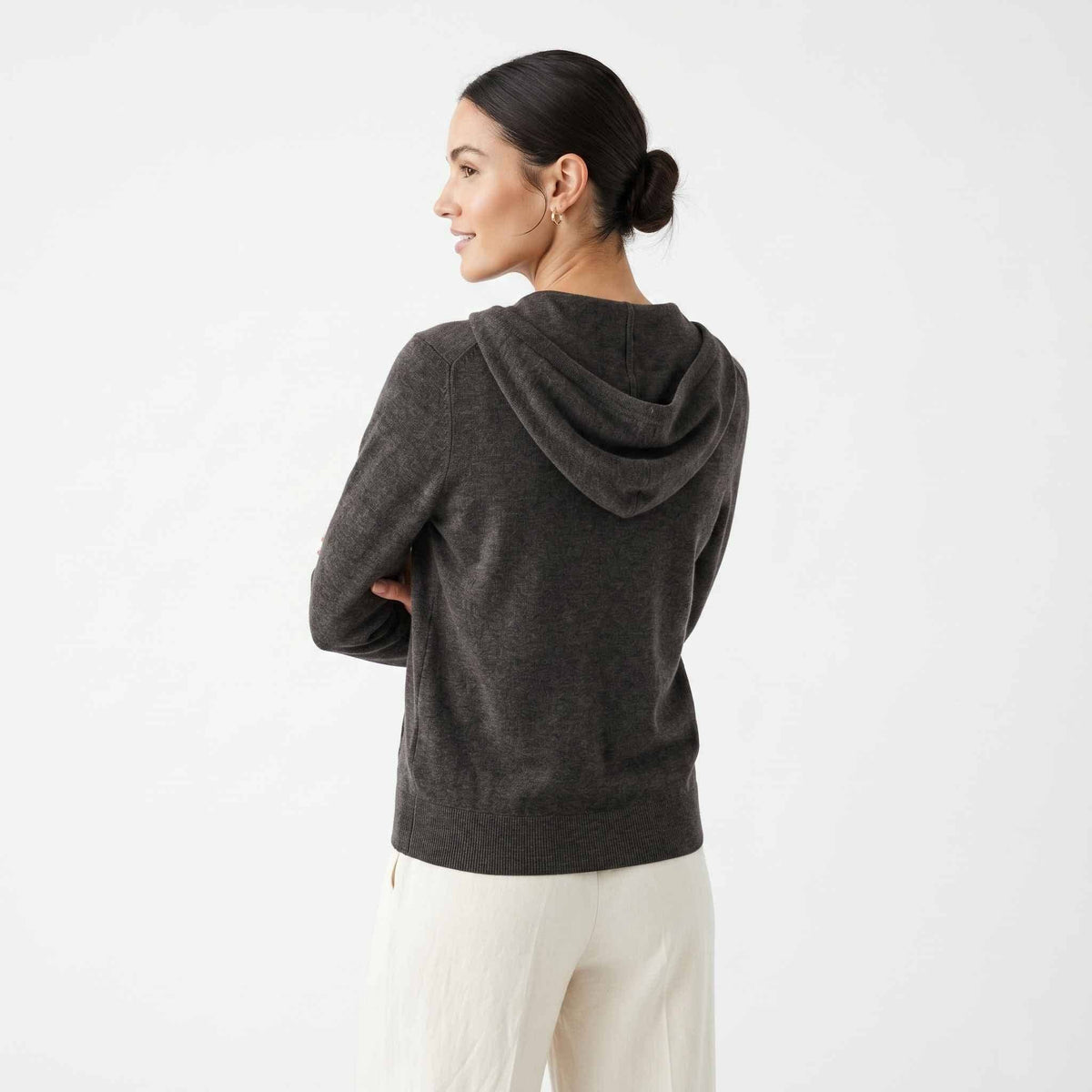 Women's Undyed Cashmere Zip Hoodie - Natural Melange: Dark Grey Melange / M