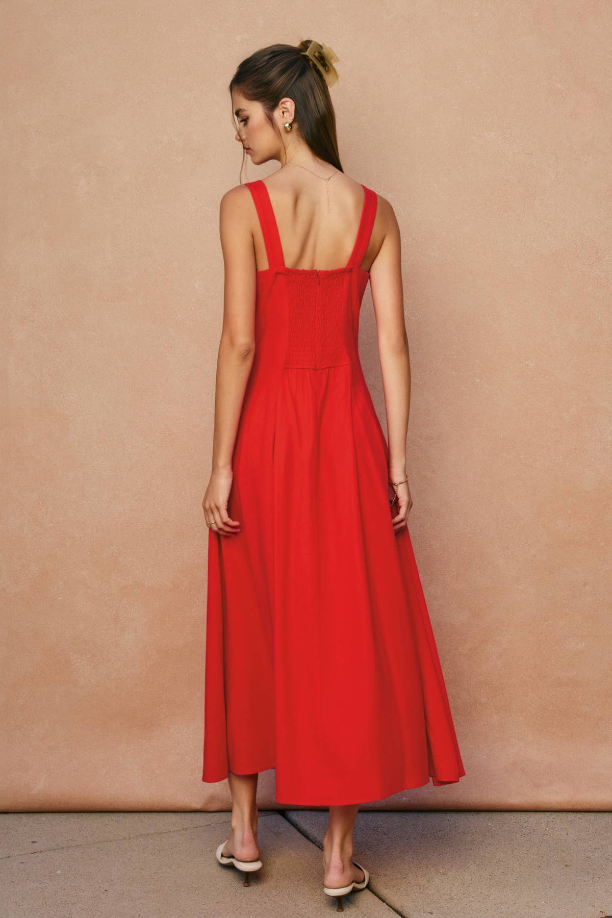 Soleil Cotton Linen Seam Detail Flared Maxi Dress