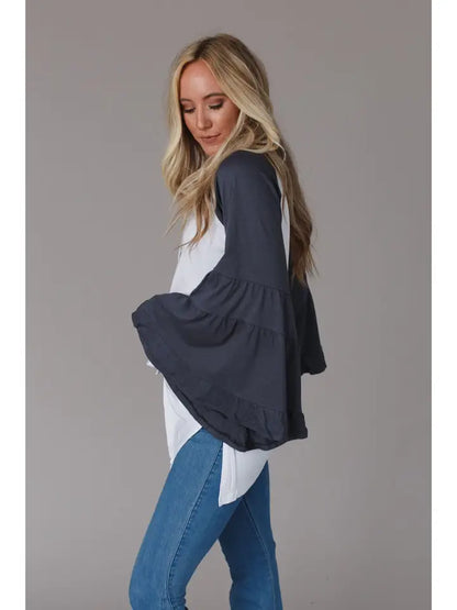 Bell Sleeve Baseball Tee - Charcoal