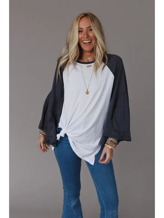 Bell Sleeve Baseball Tee - Charcoal