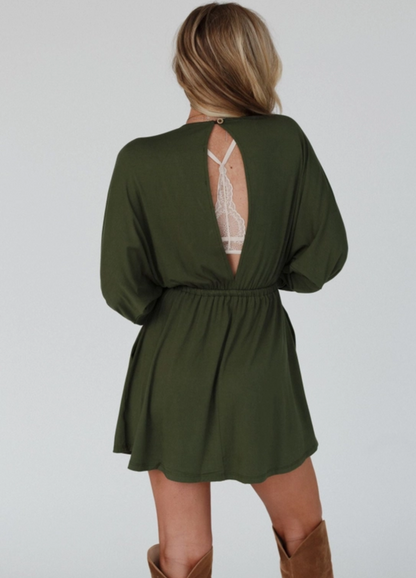 Sweet Vacay Long Sleeve Dress - Super Olive image 1