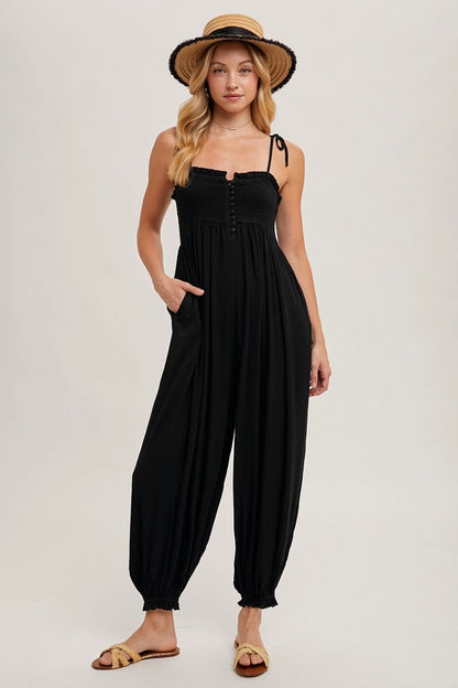 ABIGAIL BUTTON FRONT SHOULDER TIE JUMPSUIT image 3