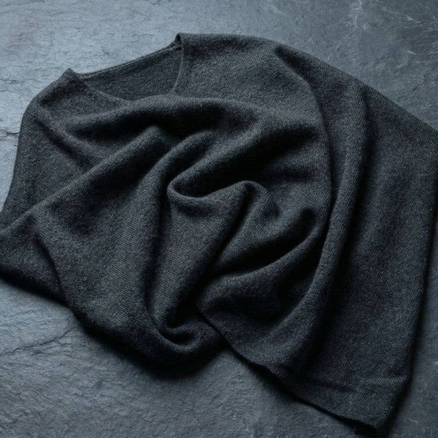 The Himalayan Cashmere V-Neck Poncho — Natural Dark Grey