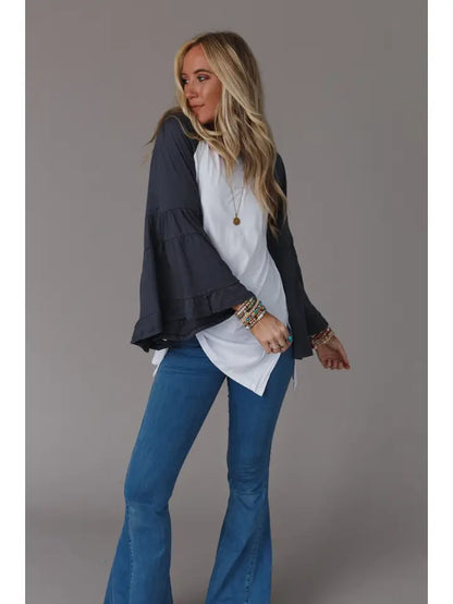 Bell Sleeve Baseball Tee - Charcoal