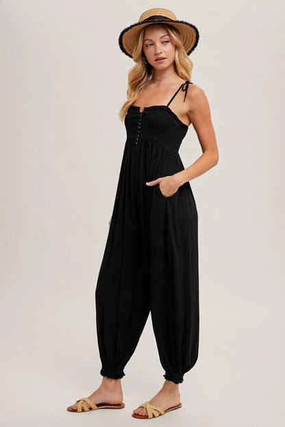 ABIGAIL BUTTON FRONT SHOULDER TIE JUMPSUIT image 2