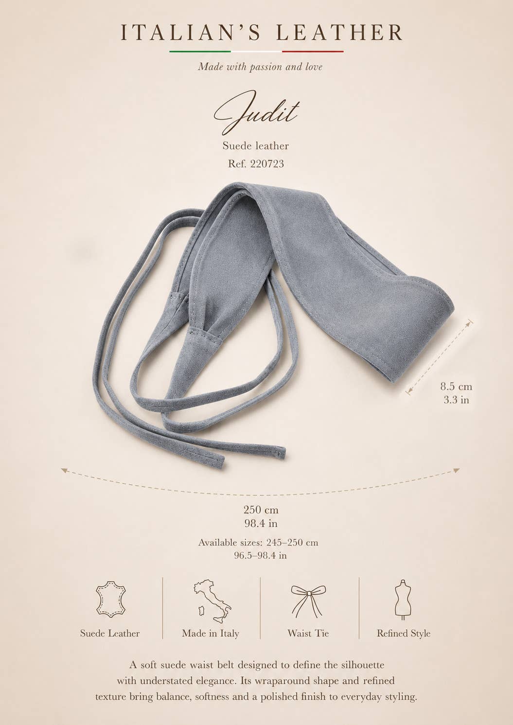 JUDIT - Suede leather sash belt: Taupe