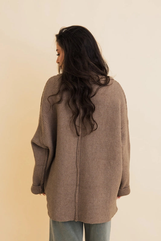 Mocha Ribbed Oversized Knit Cardigan image 1