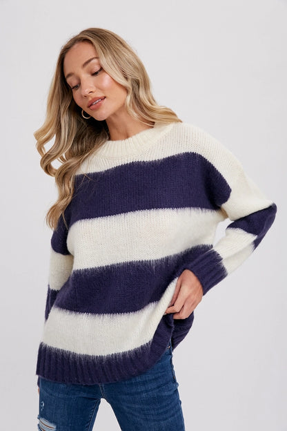 BELLA FUZZY STRIPE PULLOVER image 2