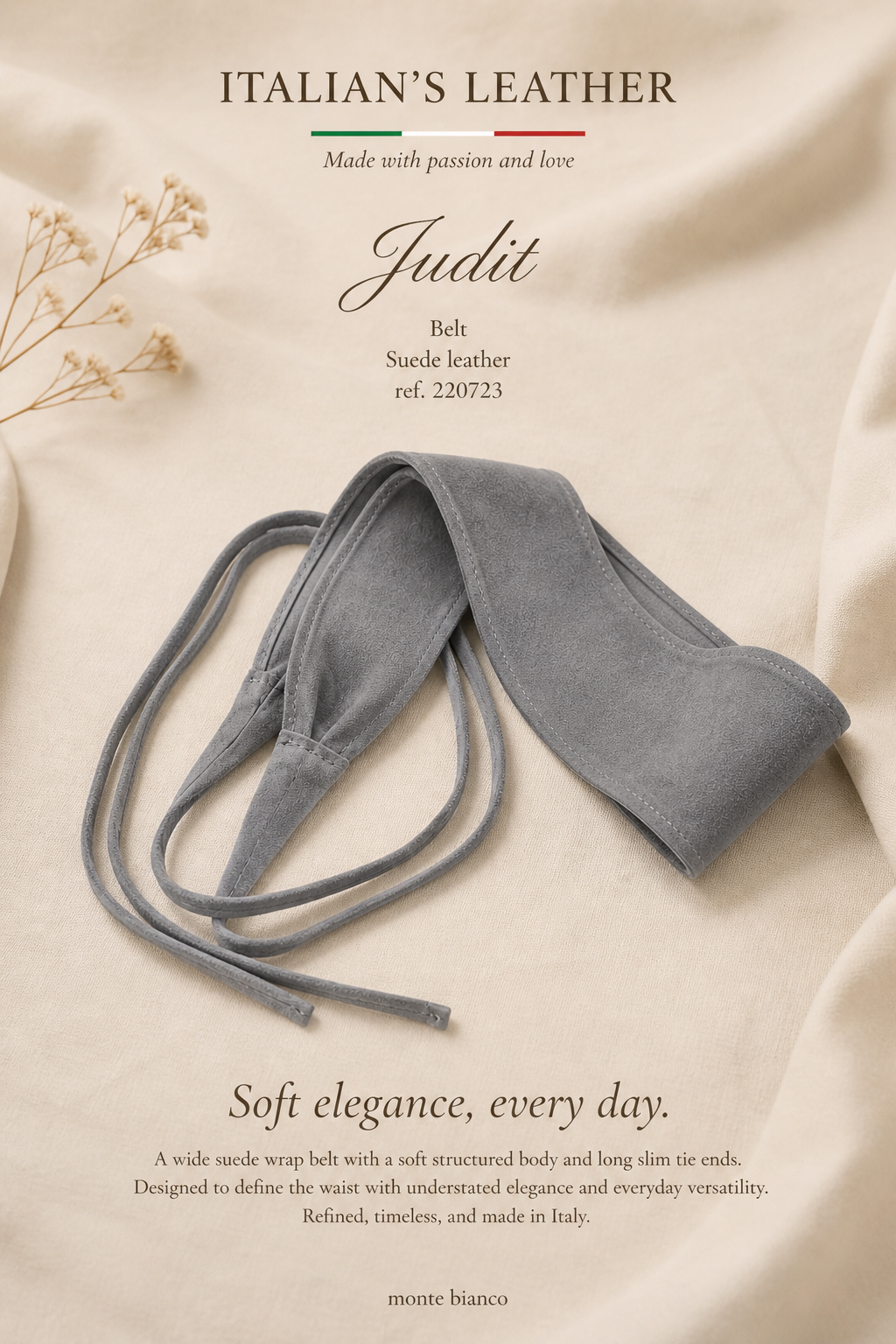 JUDIT - Suede leather sash belt: Black