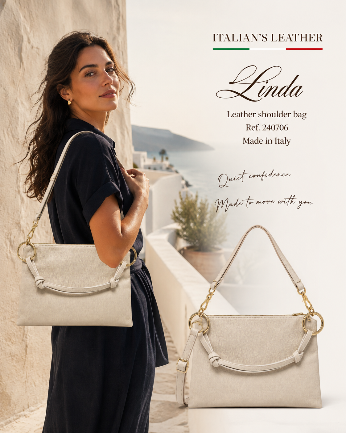 LINDA - Leather bag: Taupe