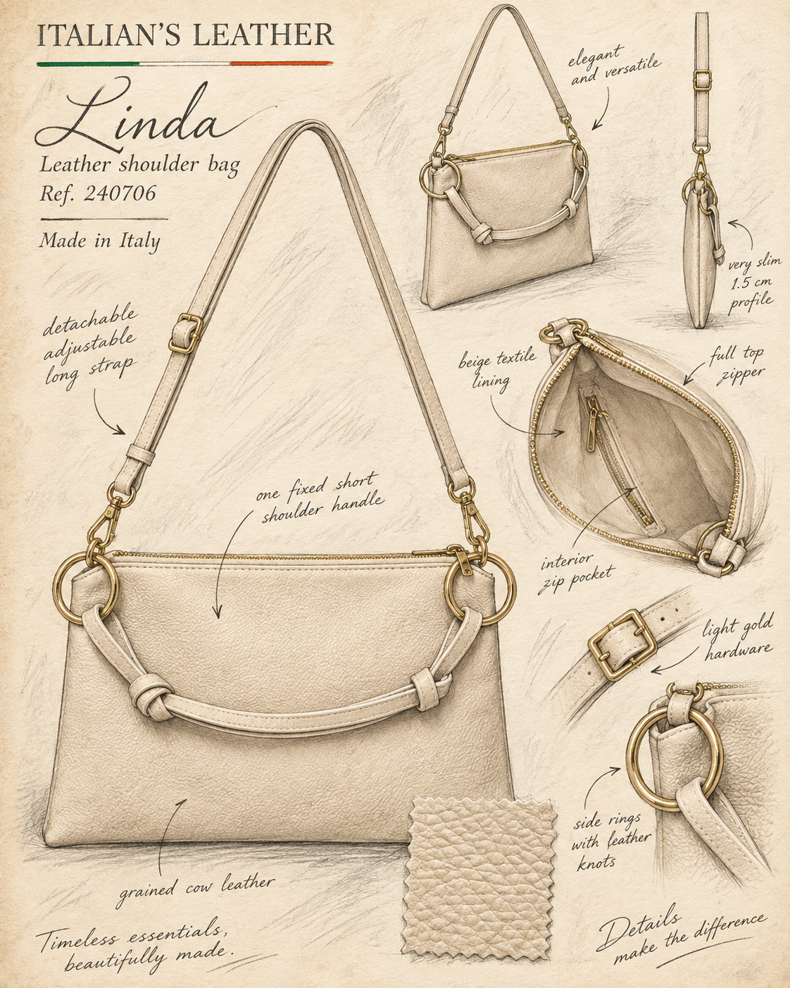 LINDA - Leather bag: Taupe