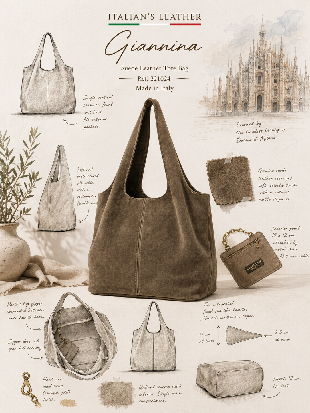 GIANNINA - Suede leather bag: Marron cafe