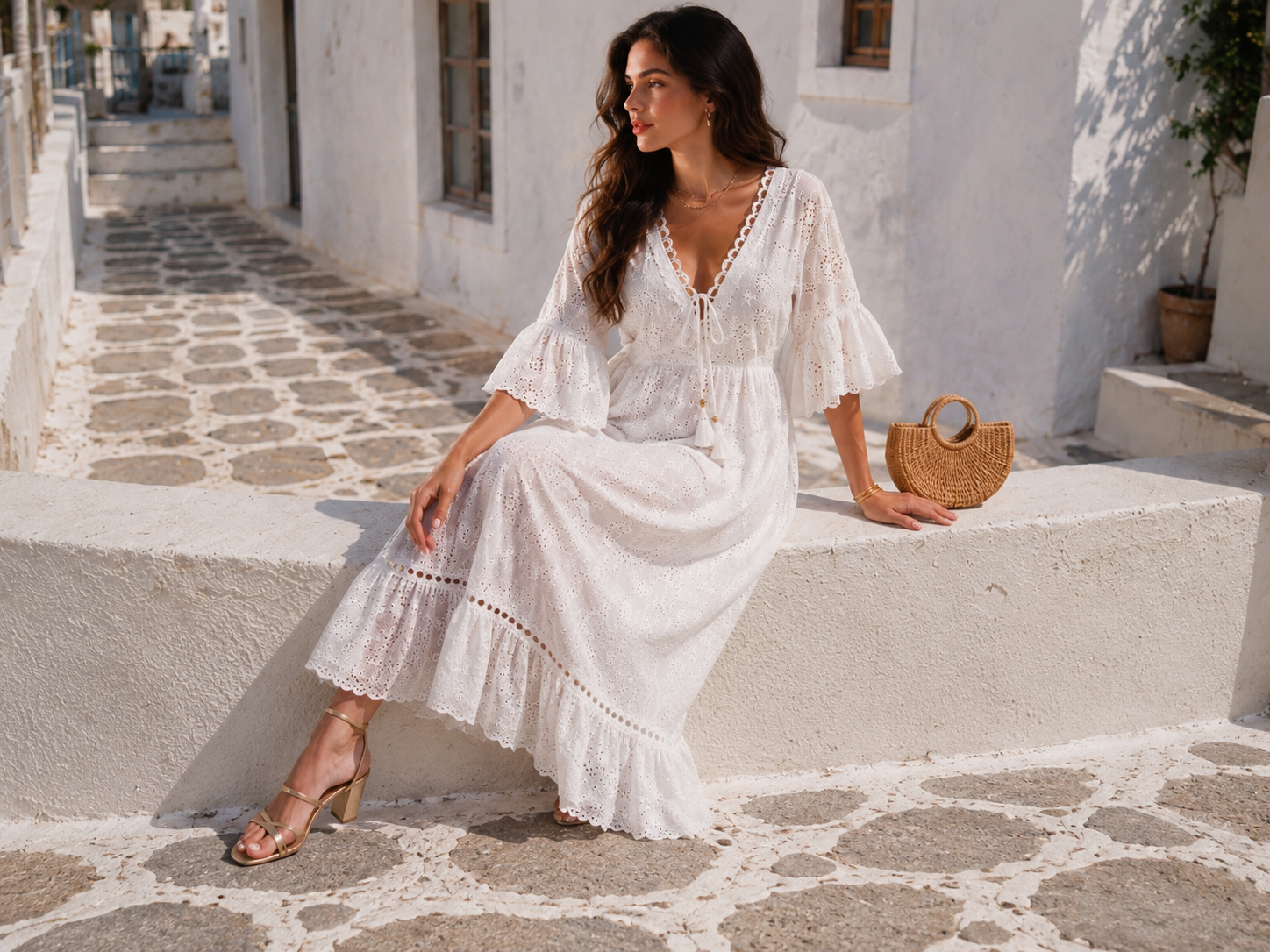 Santorini Eyelet Cotton Midi Dress