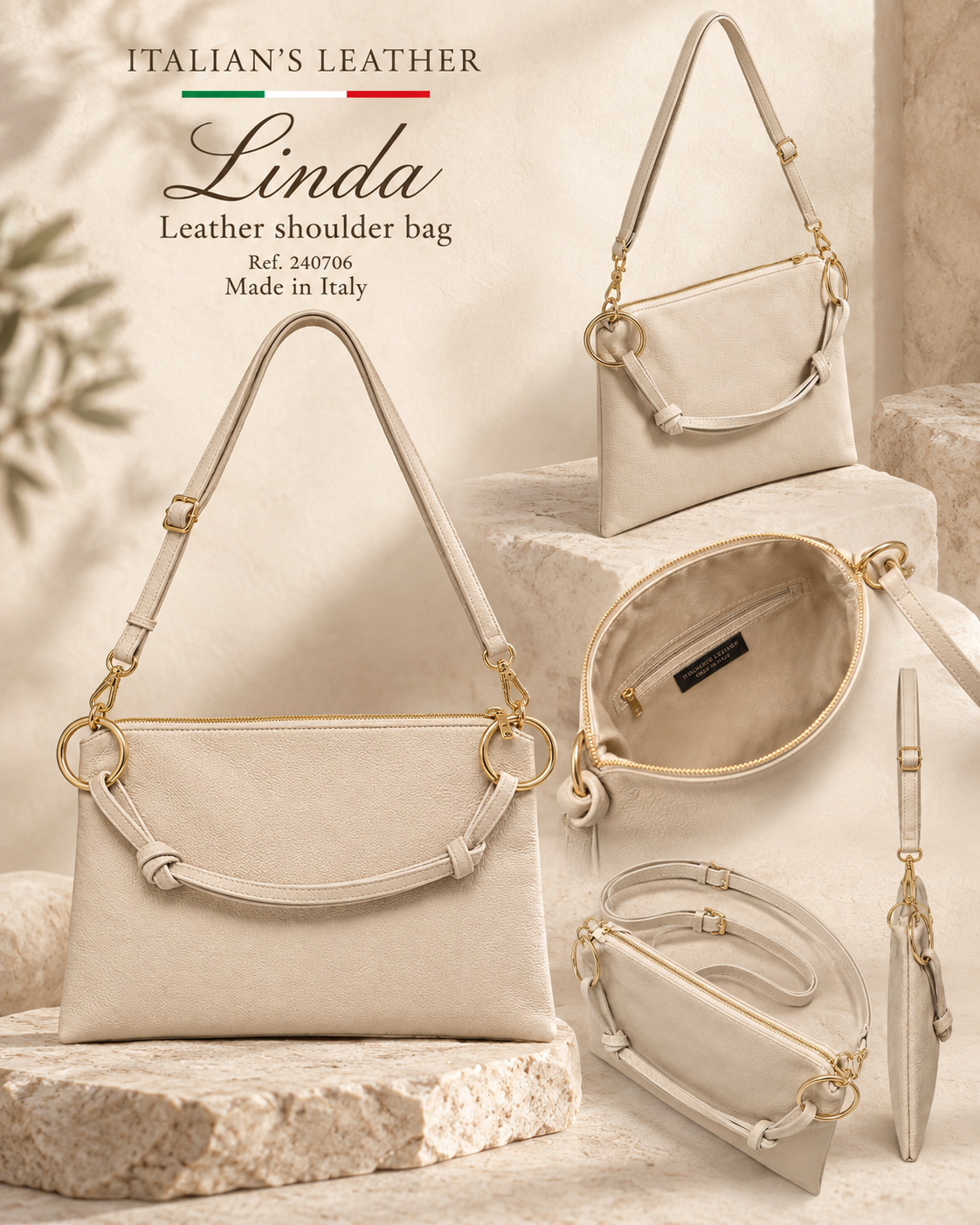 LINDA - Leather bag: Taupe