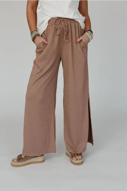 Loving Thoughts Textured Wide Leg Pants - Mocha image 1